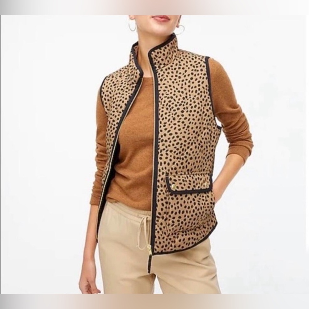 J. Crew Leopard Puffer Quilted Vest Small Lightweight Chic